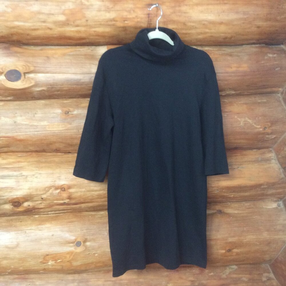 Zara Black Turtleneck Classic Minimalist Modest Timeless Shift Dress Size Medium